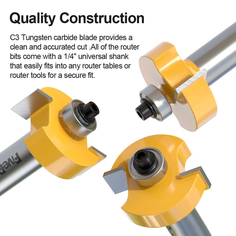 FivePears 1/2 Inch Shank Rabbet Router Bit with 6 Bearings Set, Adjustable Multiple Depths 1/8", 1/4", 5/16", 3/8", 7/16", 1/2" for Beginner DIY Woodwork â€¦ - Image 5